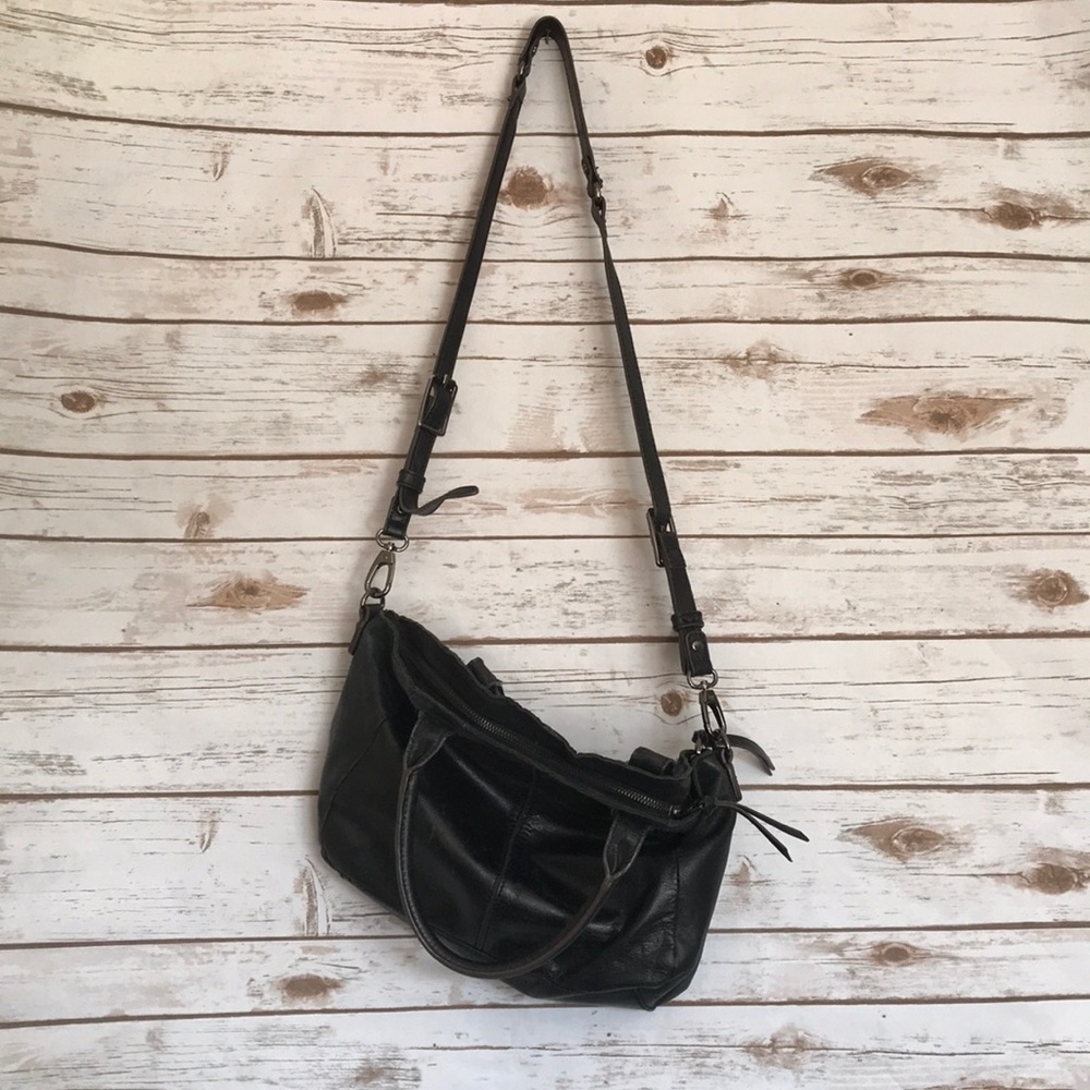 Elliot Lucca • black leather distressed crossbody